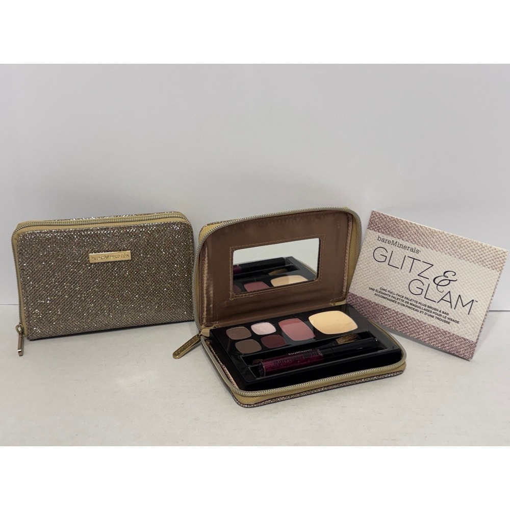 BareMinerals Glitz & Glam Makeup Palette with Brush and Bag bundle NEW